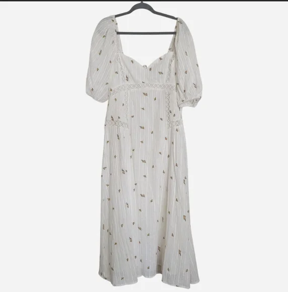 ASOS DESIGN Curve Premium puff sleeve trapeze midi dress Size 12 Cottage Core - Picture 3 of 8
